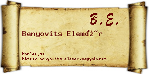 Benyovits Elemér névjegykártya